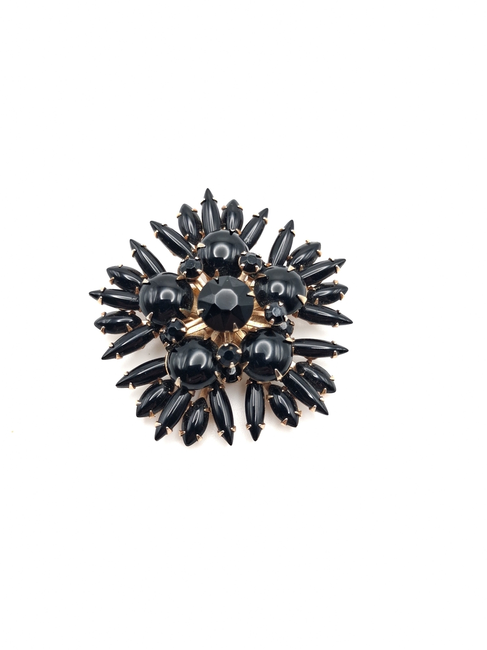 Black Onyx Sunburst Brooch - Elegant Statement Pin